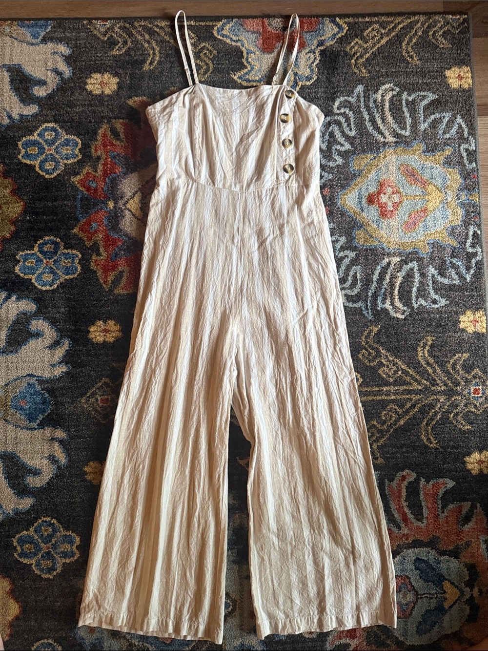 Japna Cream Wide-Leg Button-Accent Jumpsuit